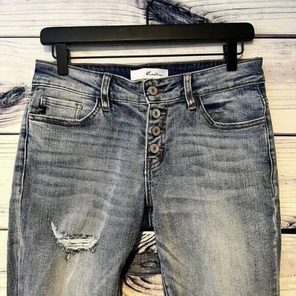 KanCan Clairie Mid Rise Distressed Button Fly Boyfriend Jean - Picture 4 of 4